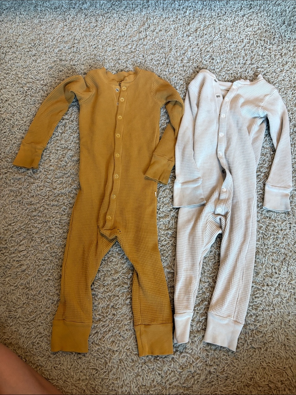 Kids Waffle-Knit Footie One-Piece in Mustard